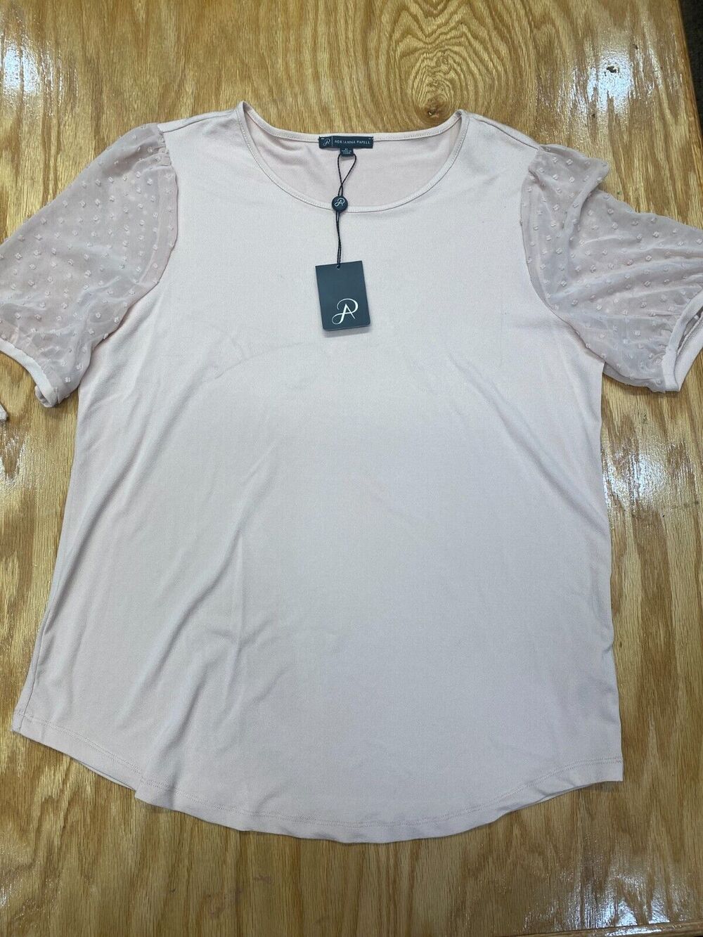 Adrianna Papell T-Shirt Top Womens Medium White Short Sleeve Hipster Preppy B55